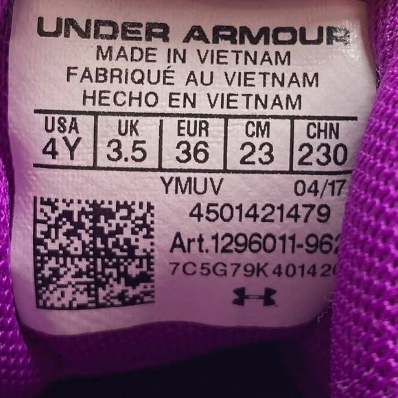 Under Armour Girls Shoes Jet Mid Sneakers Sz Big Girl 4 Gray Purple Leather Play - Picture 8 of 11